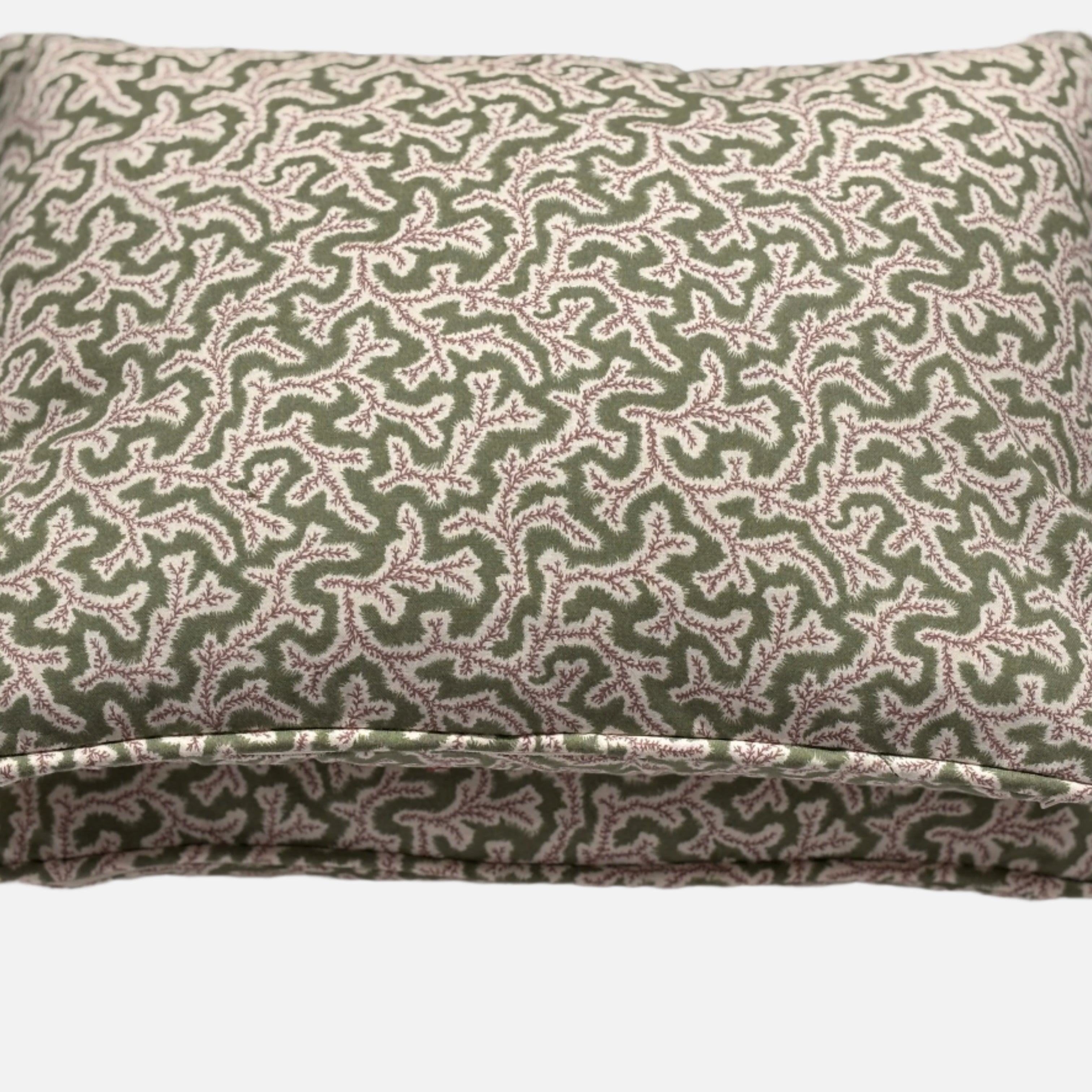 30x45cm cushion in Dulcie Briar Rose print by Ian Sanderson, self-piped with feather filling