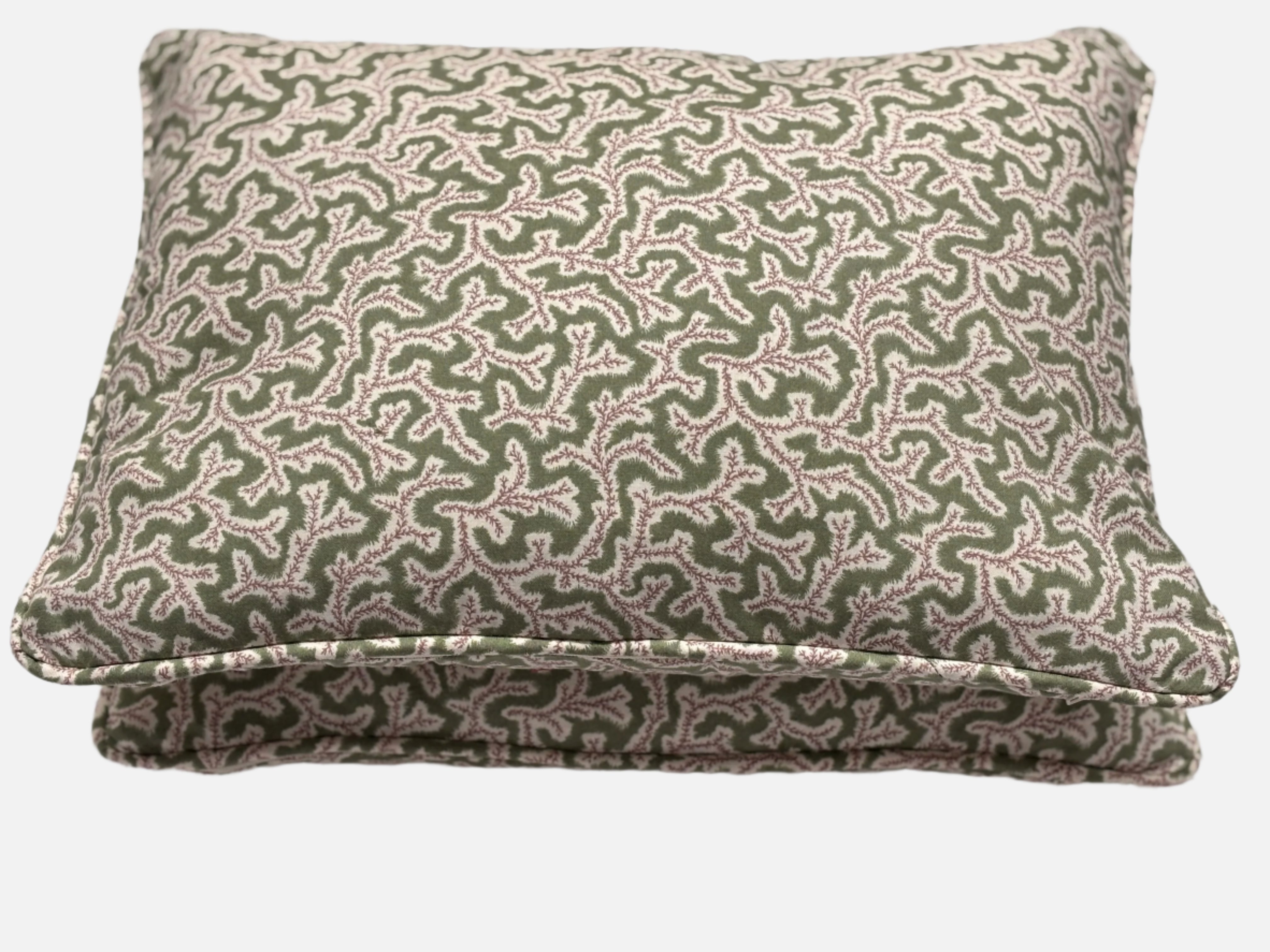 30x45cm cushion in Dulcie Briar Rose print by Ian Sanderson, self-piped with feather filling