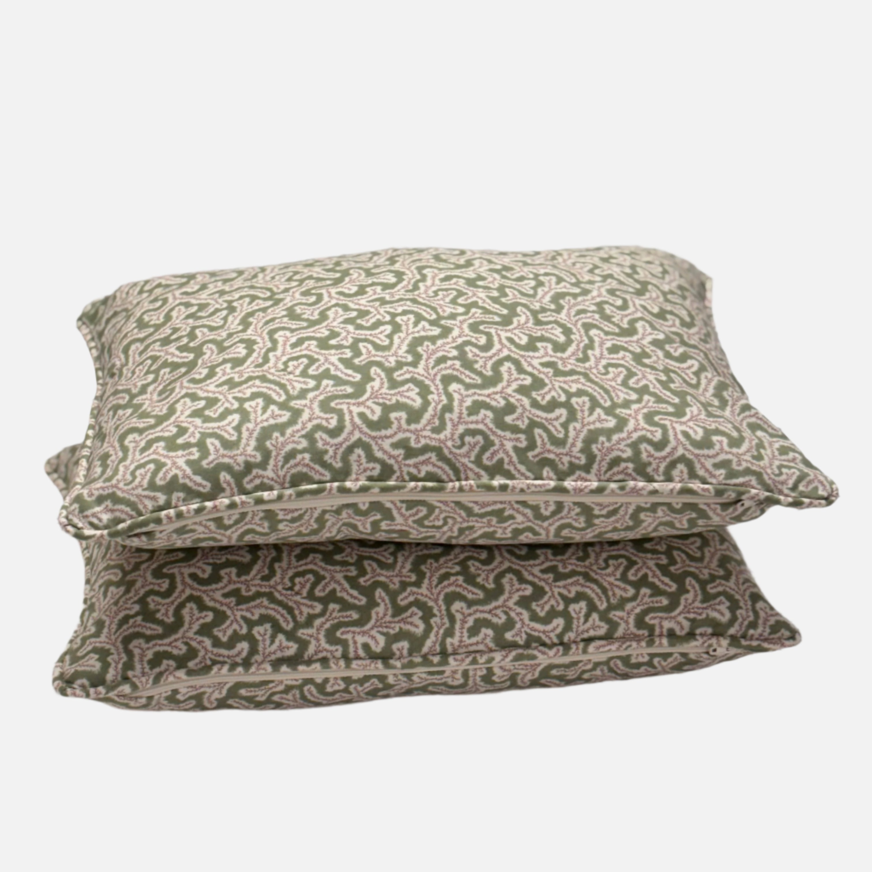 30x45cm cushion in Dulcie Briar Rose print by Ian Sanderson, self-piped with feather filling