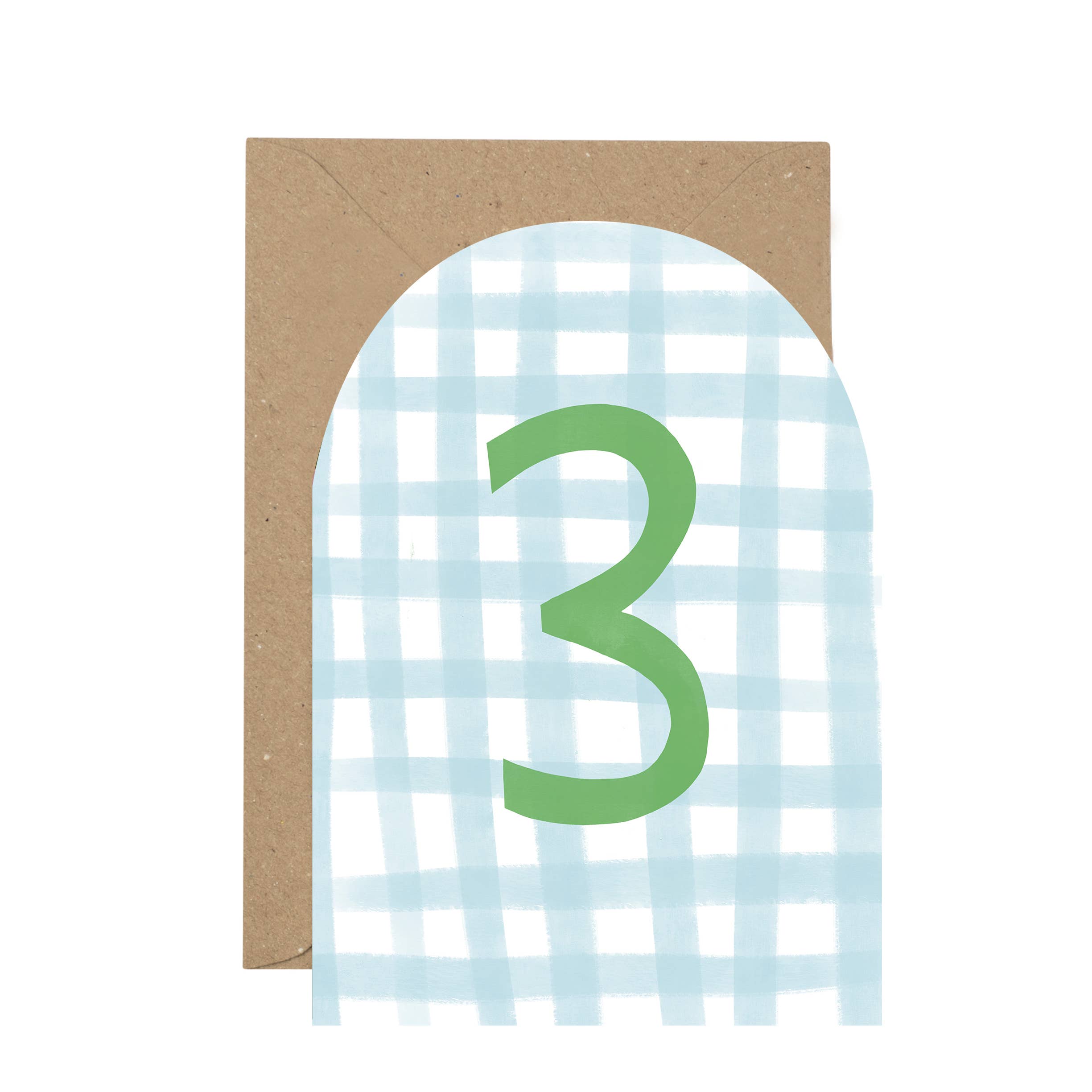 Card with a number 3 on a blue checkered background