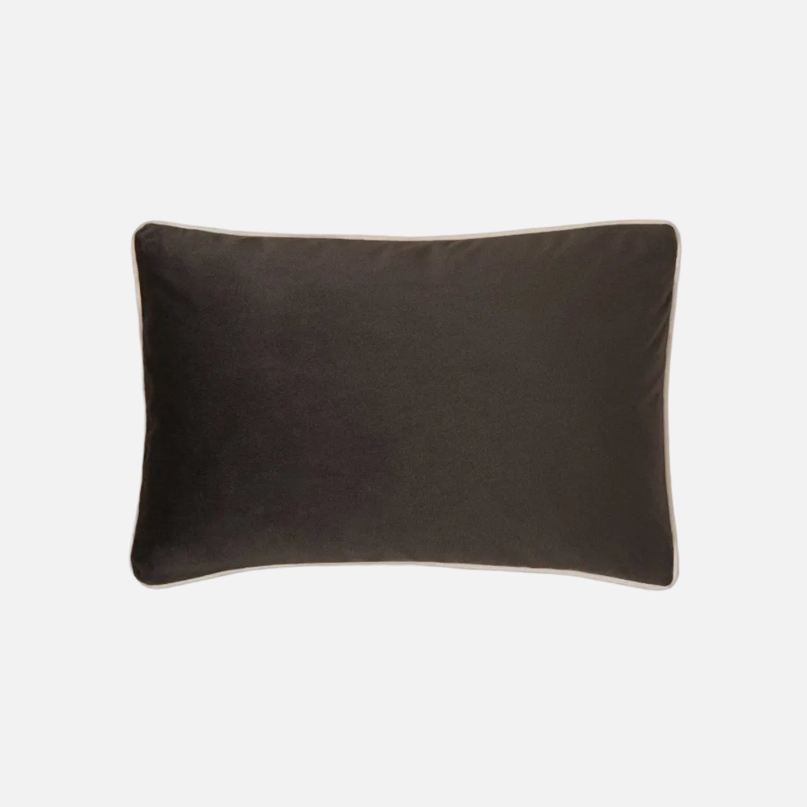 Dark brown oblong cushioin on a white background