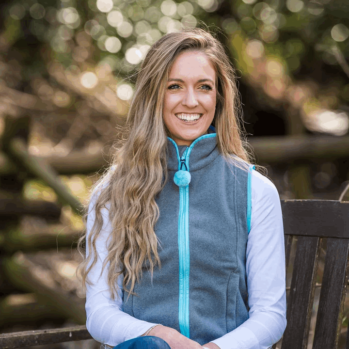 Nattily Dressed Adult Gilet | Grey with Sky Trim & Wool Pom