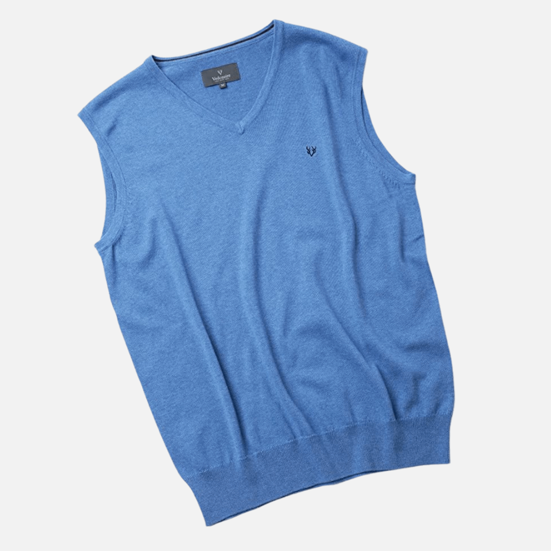 Men's Fine Gauge Cotton V-Neck Sleeveless Jumper (4220) | Horizon Blue