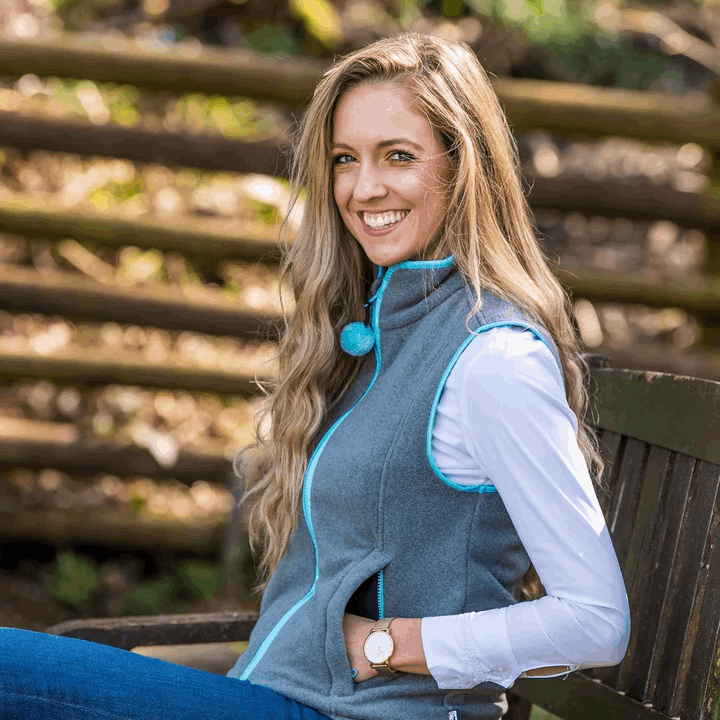 Nattily Dressed Adult Gilet | Grey with Sky Trim & Wool Pom