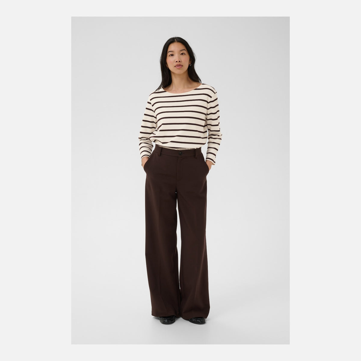 Part Two Nela 3/4 Sleeve T-Shirt in Mole Stripe – full outfit styling