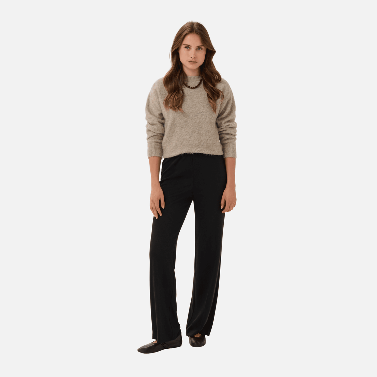 Saint Tropez Kaileen Wide Leg Jersey Pants in Black - styled full-length view