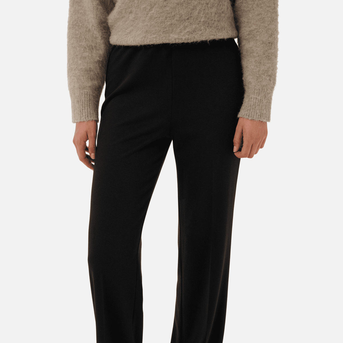 Saint Tropez Kaileen Wide Leg Jersey Pants in Black - waistband and fit detail