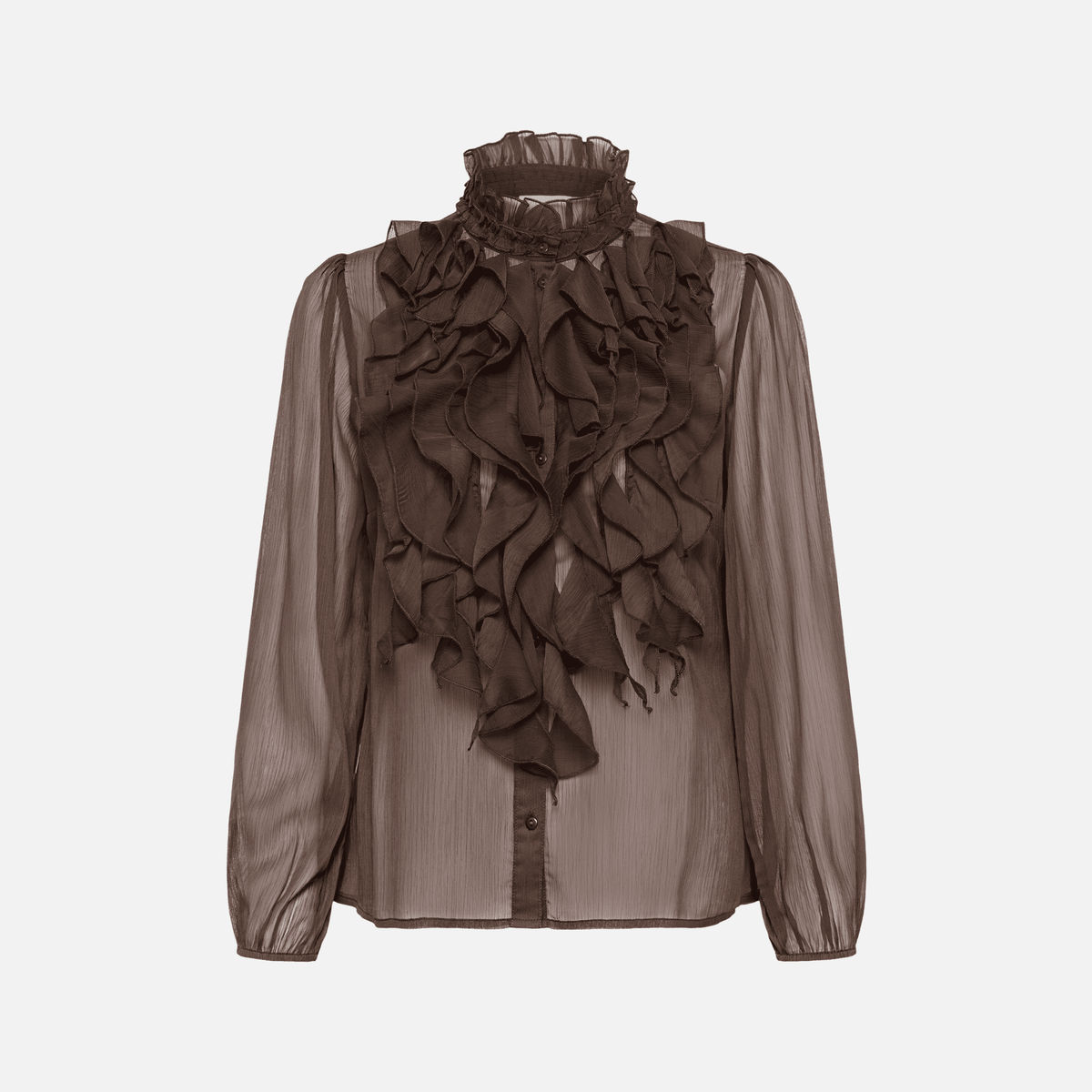 Saint Tropez Lilja Crinkle Long Sleeve Blouse in Chocolate Brown - product front