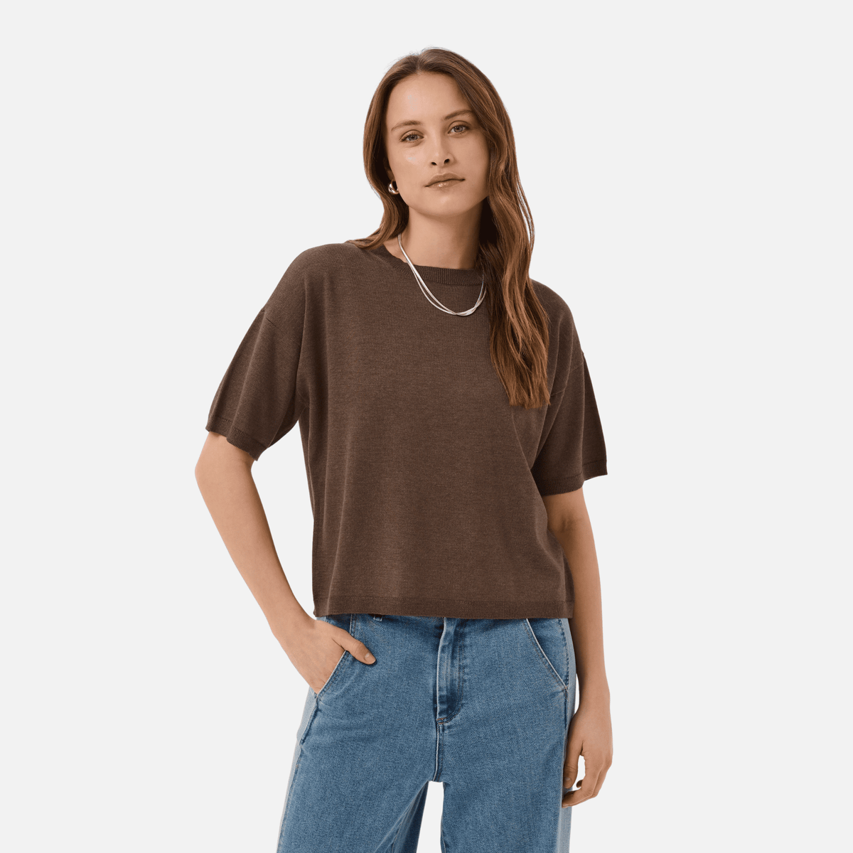 Saint Tropez Mila Boxy Short Sleeve Pullover in Fondant Fudge