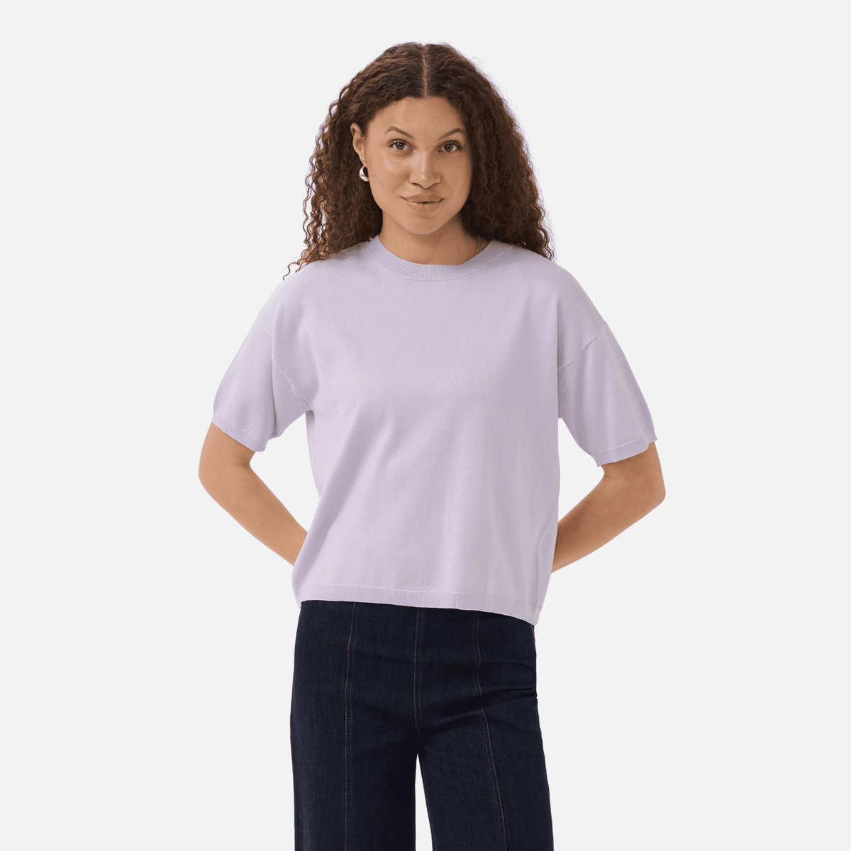 Saint Tropez Mila Boxy Short Sleeve Pullover in Misty Lilac