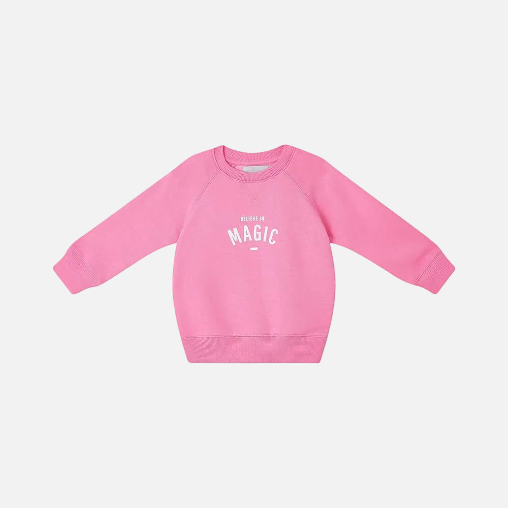 Pink sweatshirt with 'MAGIC' text on a white background