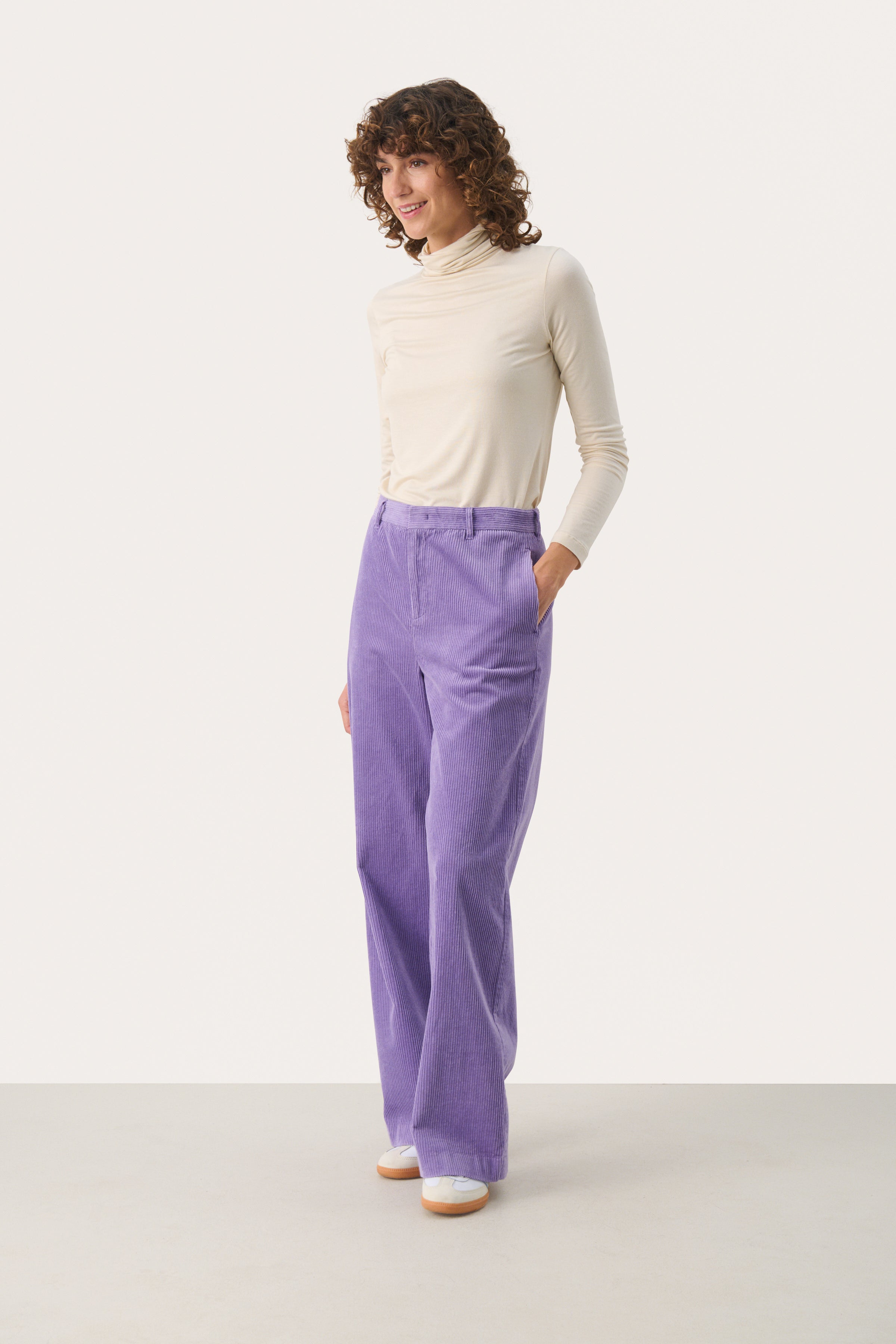 Clarisse Wide Leg Cord Trousers | Chalk Violet – Kitty & Gus