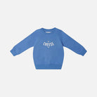Blue sweatshirt with 'Cheese' text on a white background