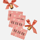 Pack of five Heather Evelyn Ho Ho Ho Christmas cards featuring pink stars and scalloped edges.