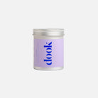 Tin container with purple label and 'clook' branding on a white background