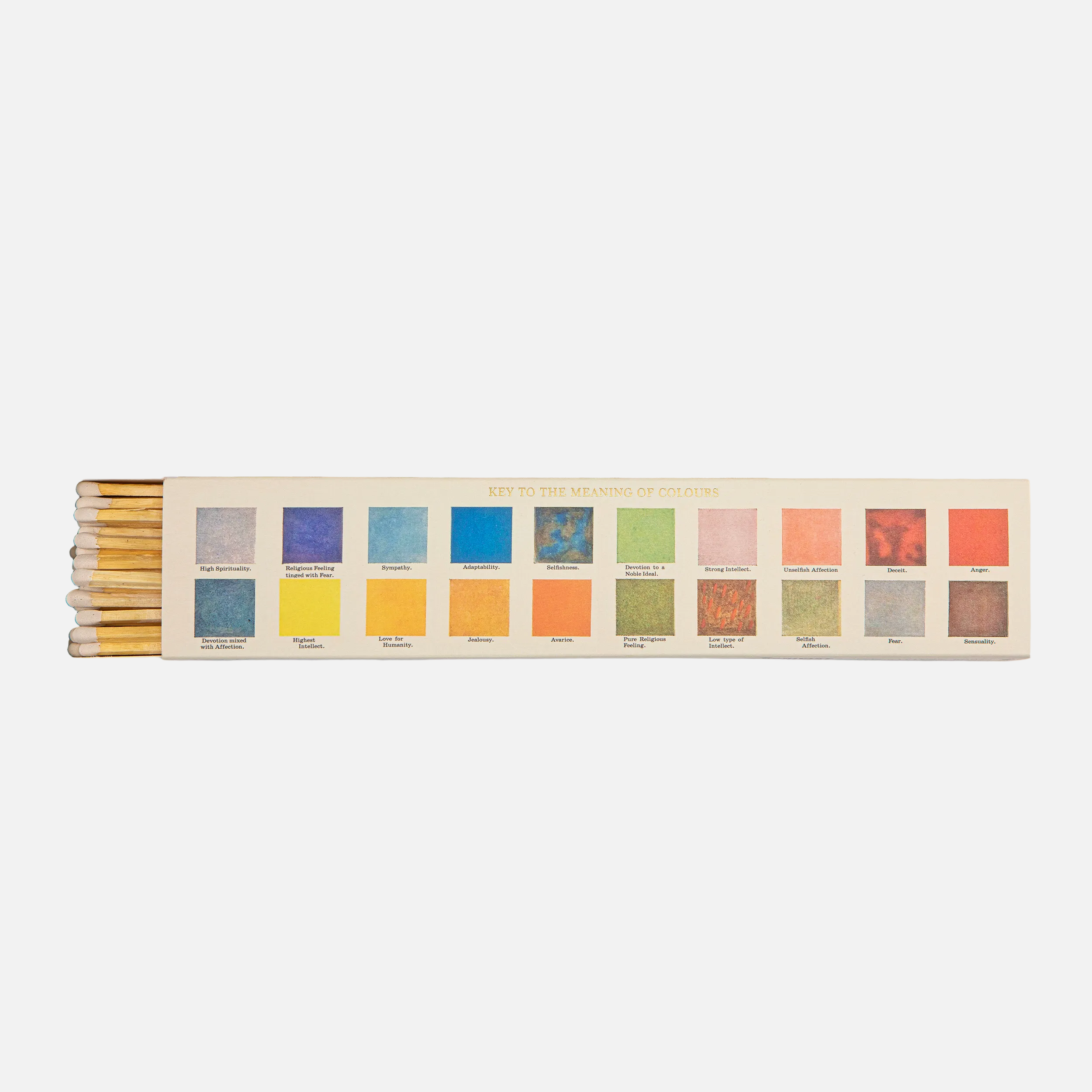 Matchbox with colour swatches on a white background