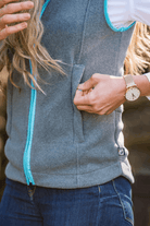 Nattily Dressed Adult Gilet | Grey with Sky Trim & Wool Pom