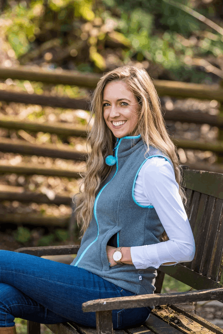 Nattily Dressed Adult Gilet | Grey with Sky Trim & Wool Pom