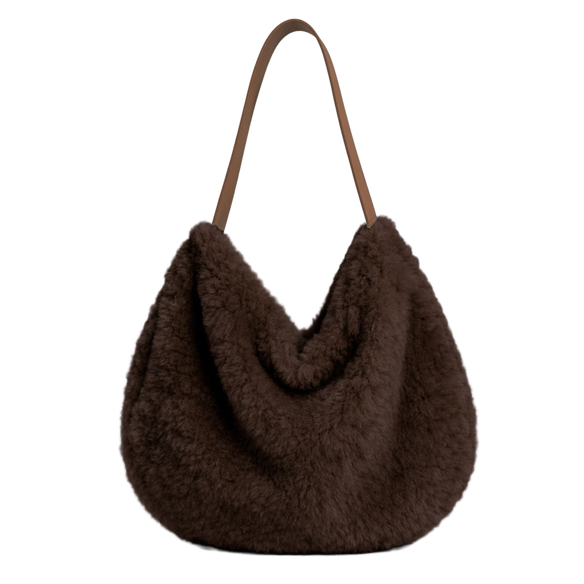 Loxley Lane faux teddy fur slouch bag in Chocolate