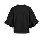 Mos Mosh Rosette O-SS Tee in black, back view showing rose-trimmed wide sleeves