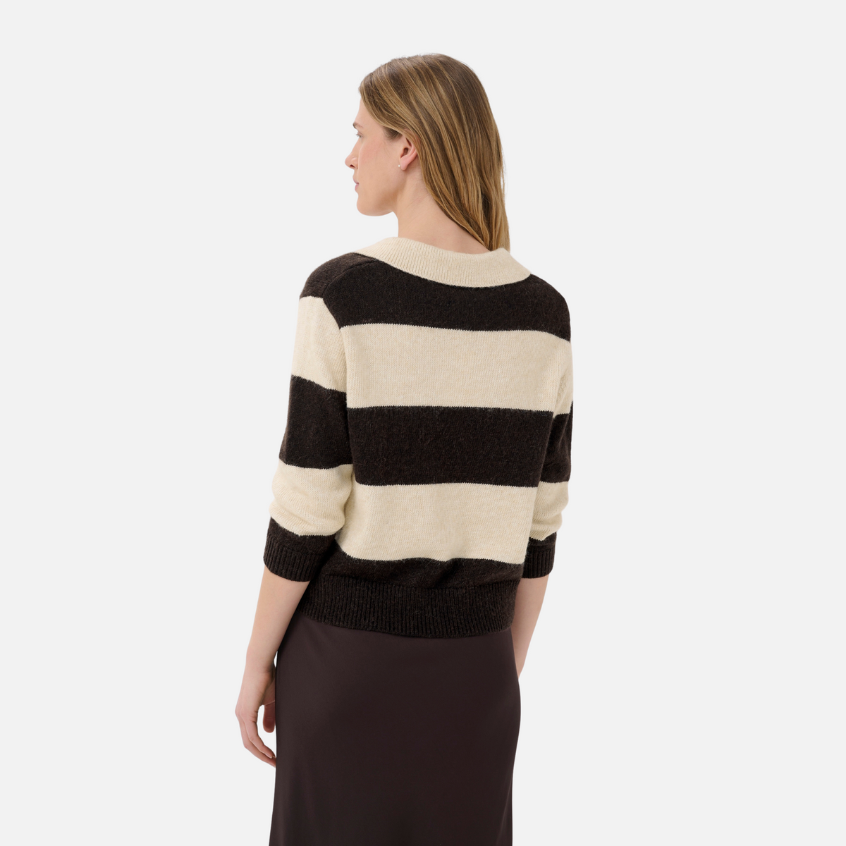 Part Two Charlott Pullover in Whitecap Grey and Mole Stripe – styled back view