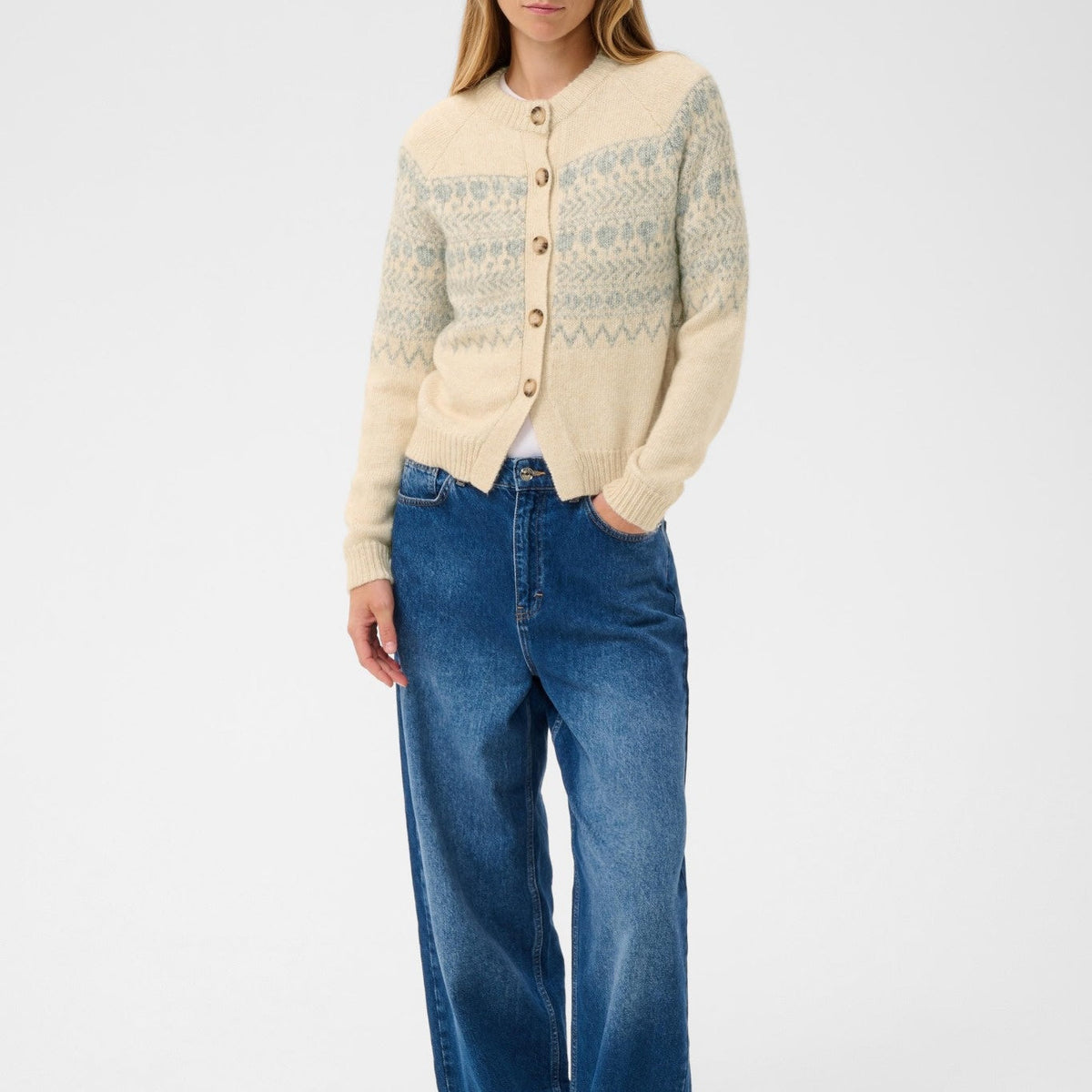 Part Two Charmaine Cardigan in Whitecap Grey Melange – styled front view