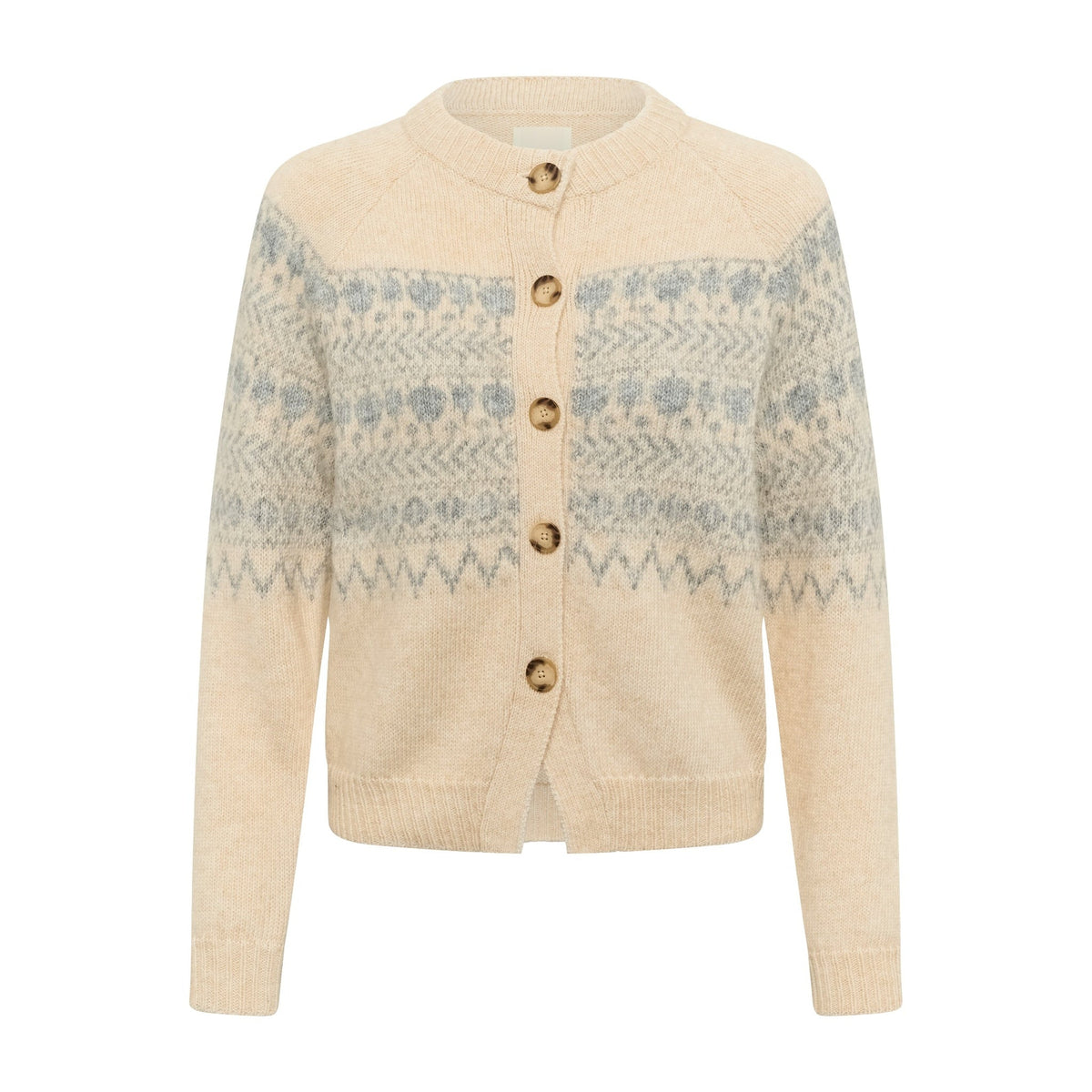 Part Two Charmaine Fair Isle Inspired Cardigan in Whitecap Grey Melange – front product view