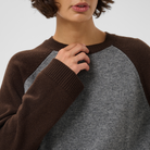 Part Two Cleo Pullover in Grey and Mole colourblock, knit detail