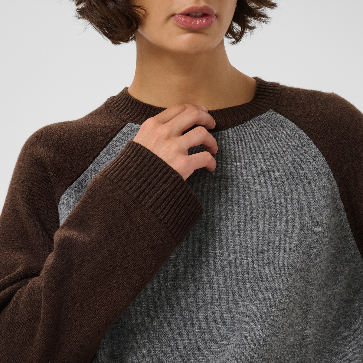 Part Two Cleo Pullover in Grey and Mole colourblock, knit detail