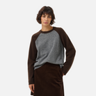 Part Two Cleo Pullover in Grey and Mole colourblock on model