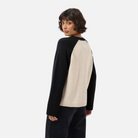 Part Two Cleo Pullover in Oatmeal and Navy colourblock, back view on model