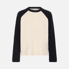 Part Two Cleo Pullover in Oatmeal and Navy colourblock, front product view