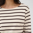 Part Two Nela 3/4 Sleeve T-Shirt in Mole Stripe – neckline and stripe detail