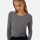 Part Two Nemajas Long Sleeve T-Shirt in Dark Navy Stripe – close-up styled front view