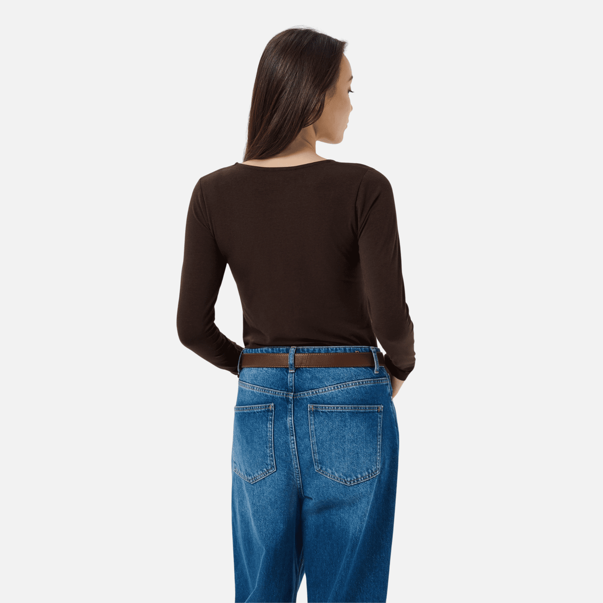 Part Two Nemajas Long Sleeve T-Shirt in Mole Brown – styled front view