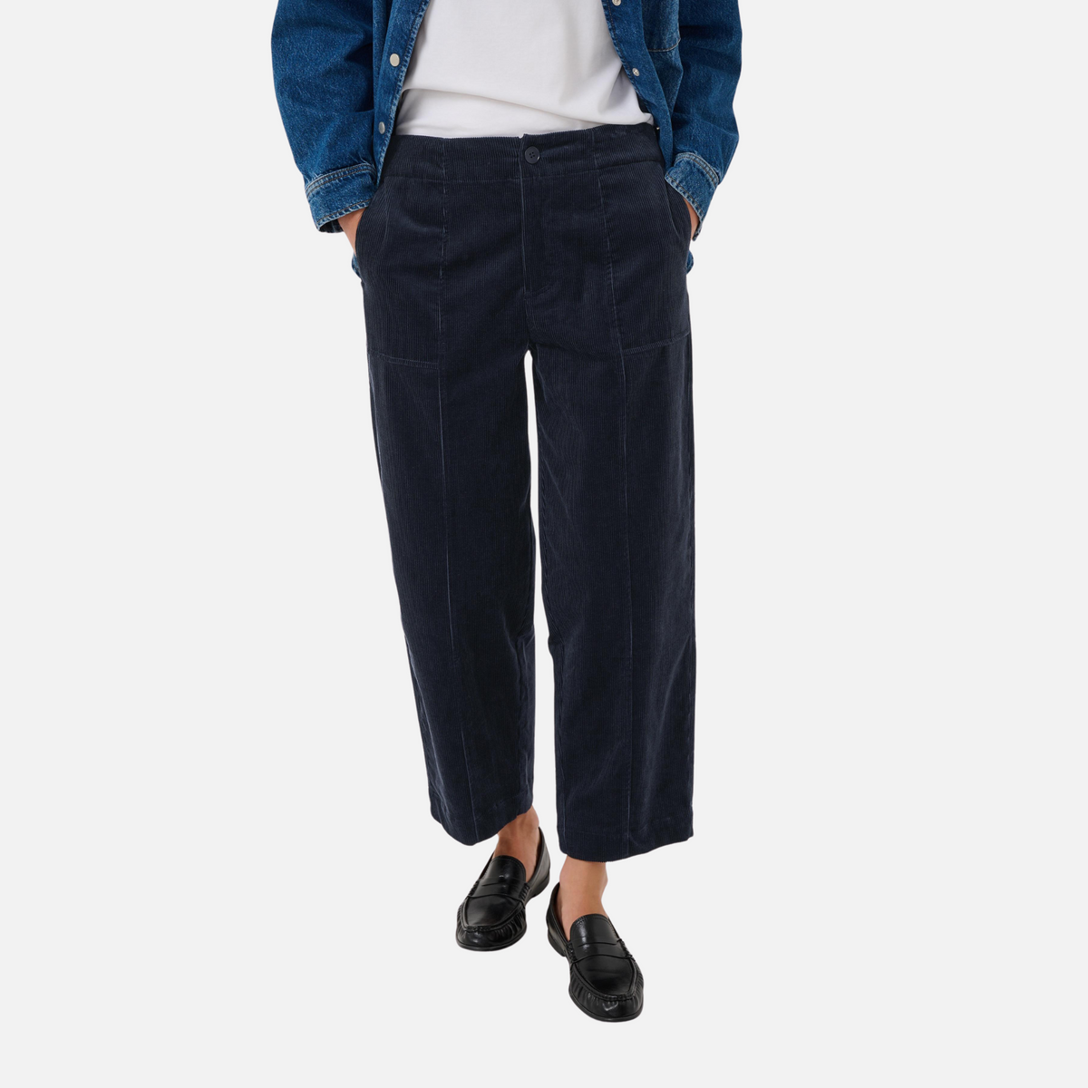 Part Two Netta Corduroy Trousers in Dark Navy – styled front view