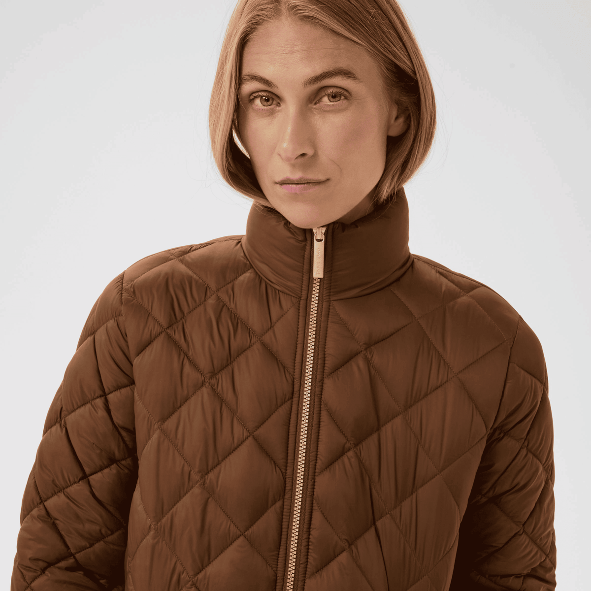 Part Two Olilana Padded Coat in Downtown Brown, quilted collar and zip detail