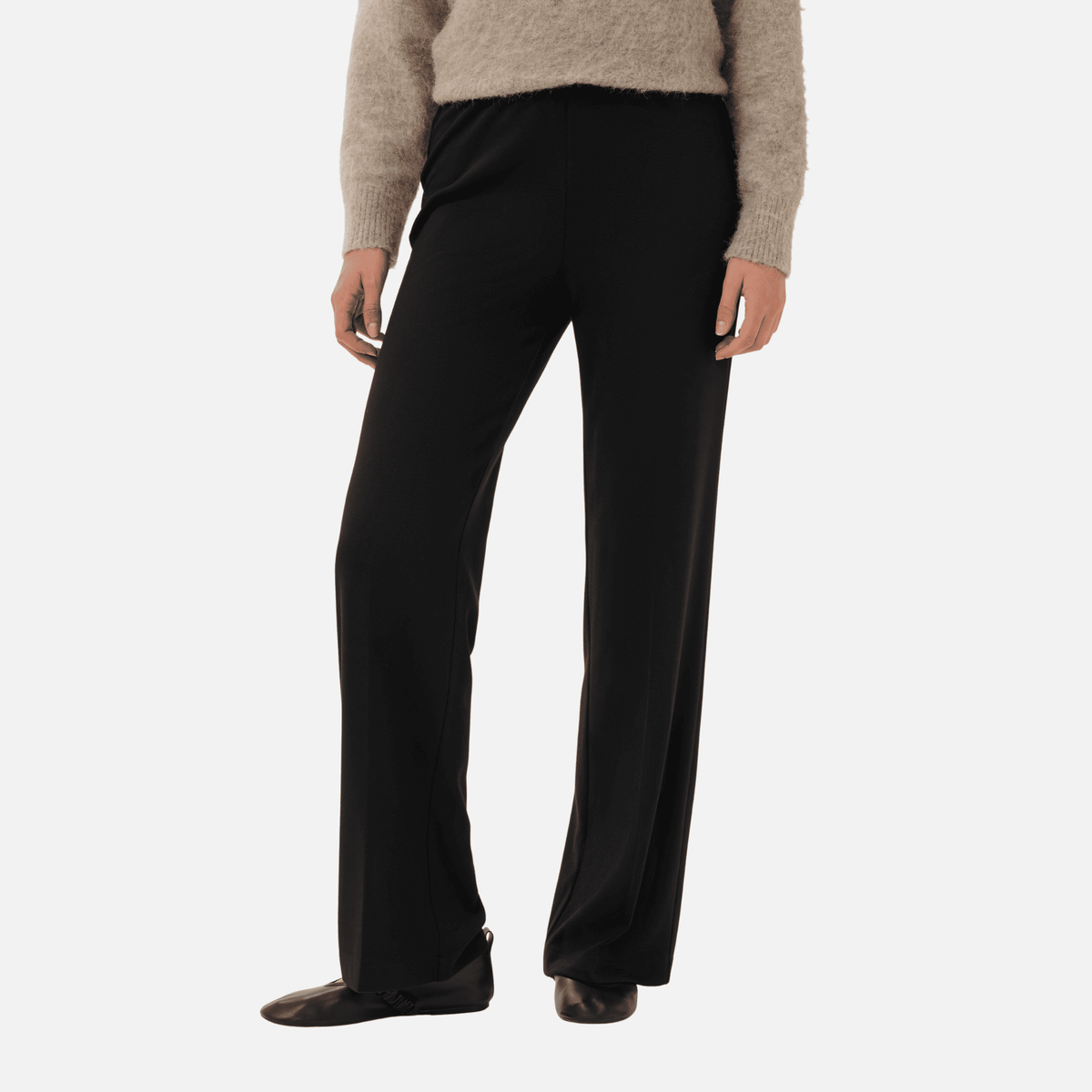 Saint Tropez Kaileen Wide Leg Jersey Pants in Black - front view