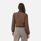 Saint Tropez Lilja Crinkle Long Sleeve Blouse in Chocolate Brown - back view