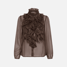 Saint Tropez Lilja Crinkle Long Sleeve Blouse in Chocolate Brown - product front