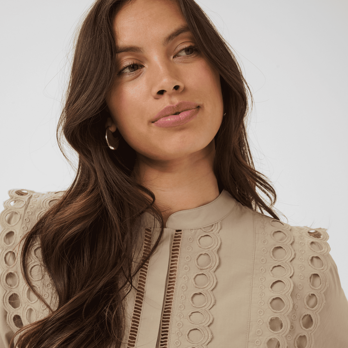 Saint Tropez Marlee Shirt in Weathered Teak - embroidered detail