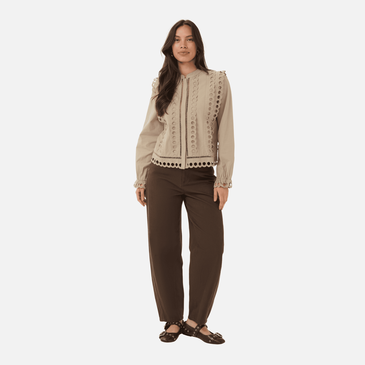 Saint Tropez Marlee Shirt in Weathered Teak - styled full-length view