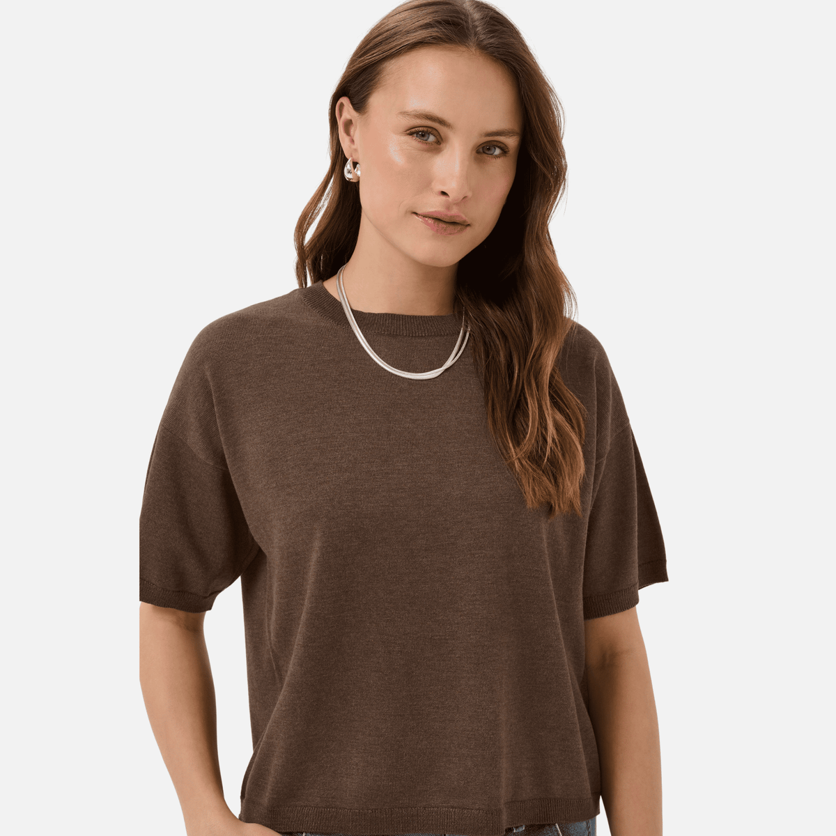 Saint Tropez Mila Boxy Short Sleeve Pullover in Fondant Fudge