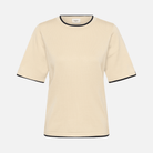Saint Tropez Mila Contrast Stripe Short Sleeve Pullover in Birch & Nightsky