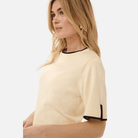 Saint Tropez Mila Contrast Stripe Short Sleeve Pullover in Birch & Nightsky