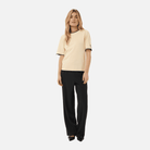 Saint Tropez Mila Contrast Stripe Short Sleeve Pullover in Birch & Nightsky