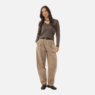 Saint Tropez Mila V Neck Sweater in Mink Melange - styled full-length view