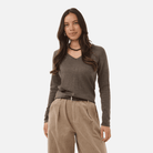 Saint Tropez Mila V Neck Sweater in Mink Melange - front view