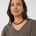 Saint Tropez Mila V Neck Sweater in Mink Melange - neckline detail