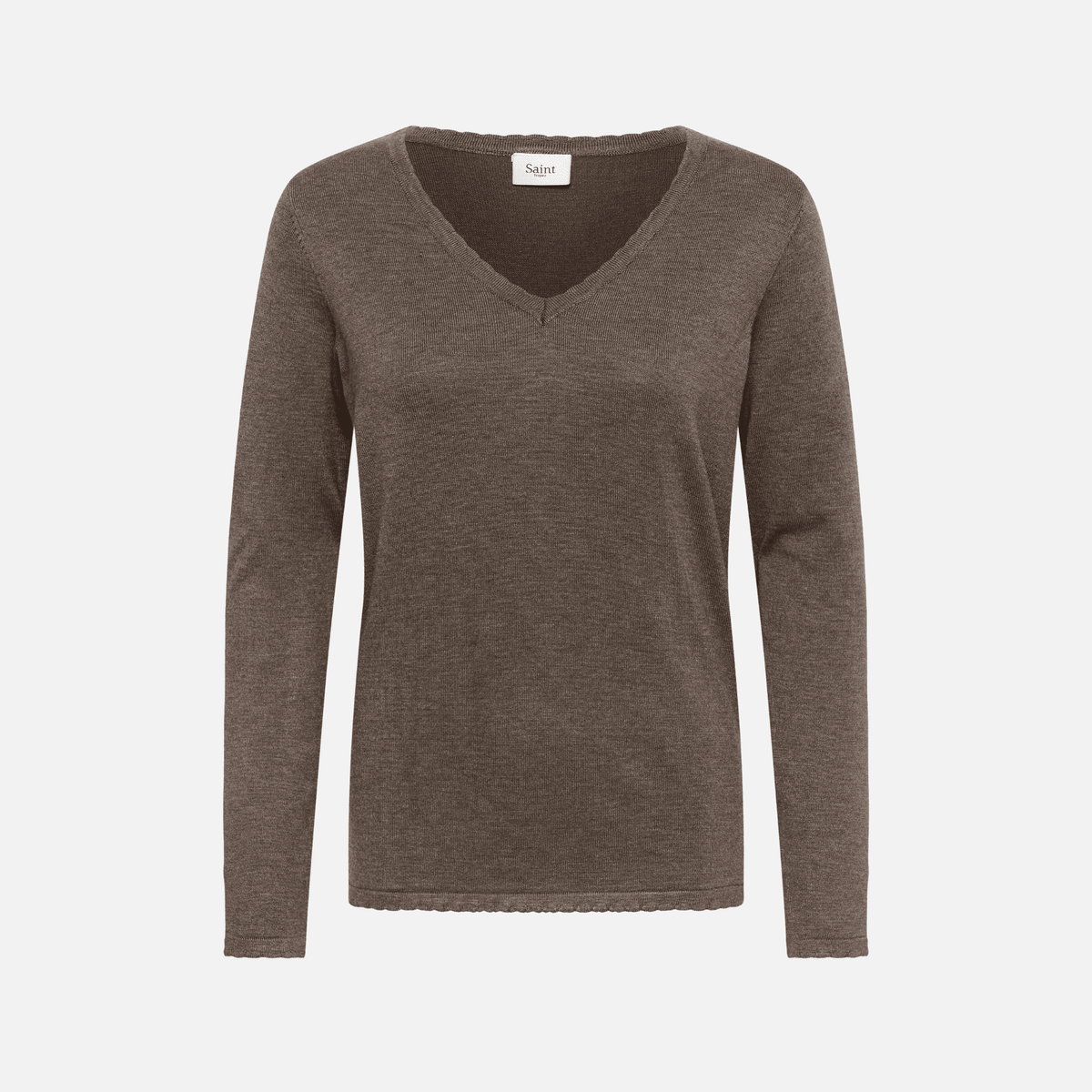 Saint Tropez Mila V Neck Sweater in Mink Melange - product front